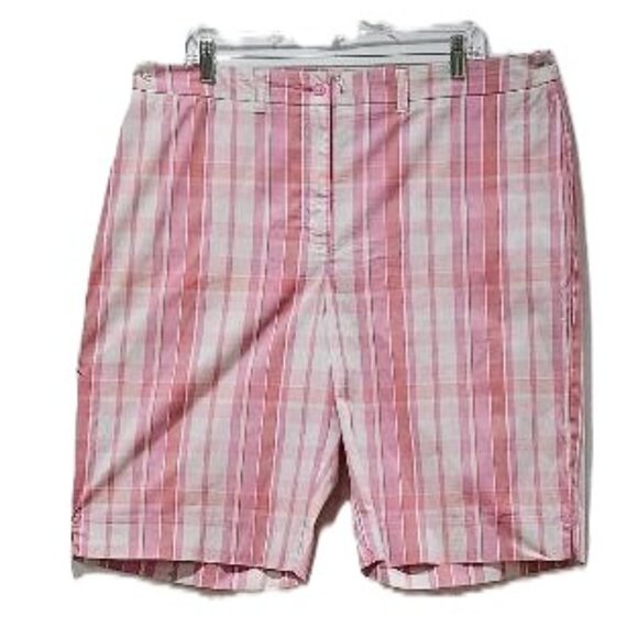 ANN KLEIN PINK WHITE PLAID COTTON ZIPPER LONG SHORTS  16  Y2K  GOLF  70s RETRO - Picture 1 of 7